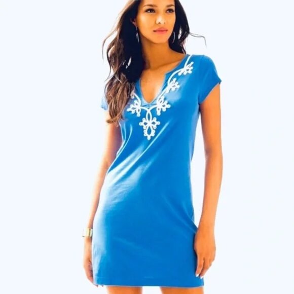 🌸Lilly Pulitzer🌸 EUC Brewster T-Shirt Dress in Bay Blue Size S - Picture 1 of 8
